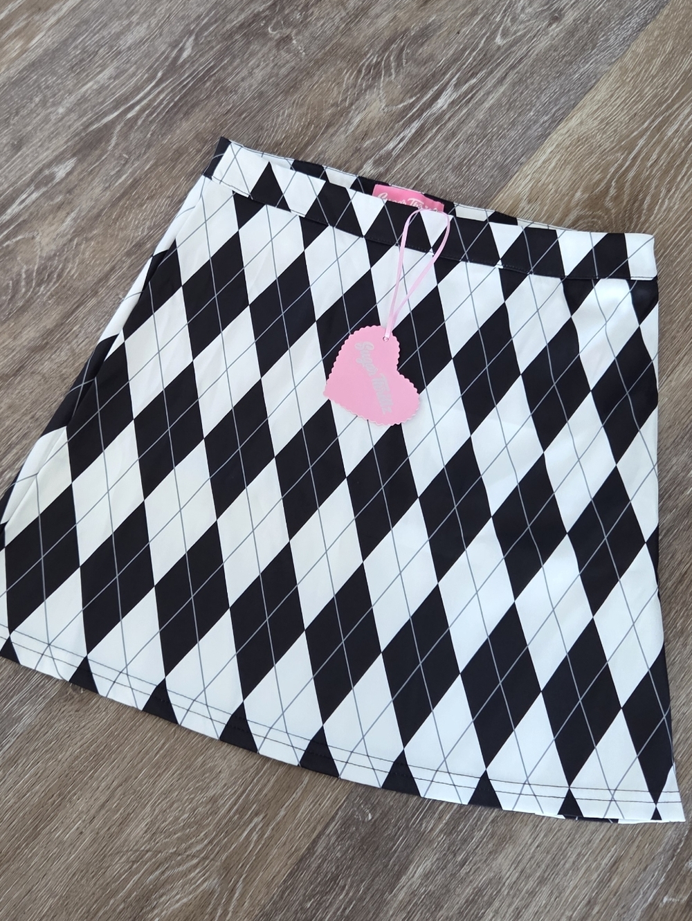 Sugar Thrillz Dolls Kill Jeepin Around Black White Argyle Mini Skirt NWT Plaid - Picture 3 of 10